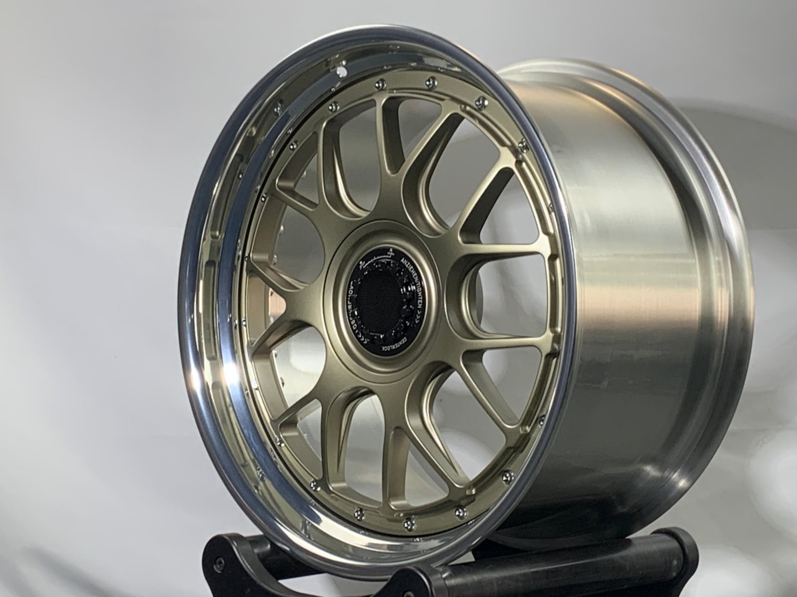 Detailed view of the completed two-piece forged wheel