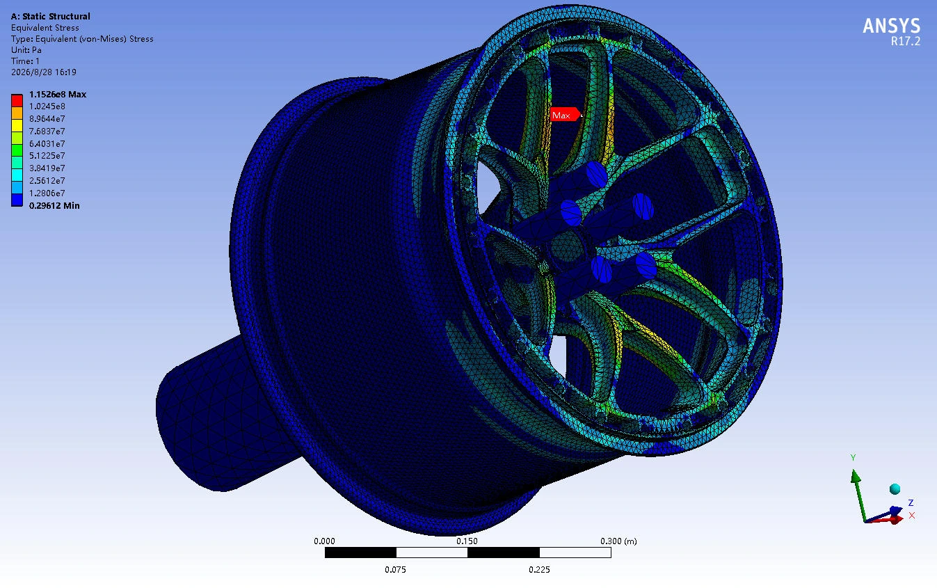 FEA stress distribution analysis for a two-piece forged wheel, image 3
